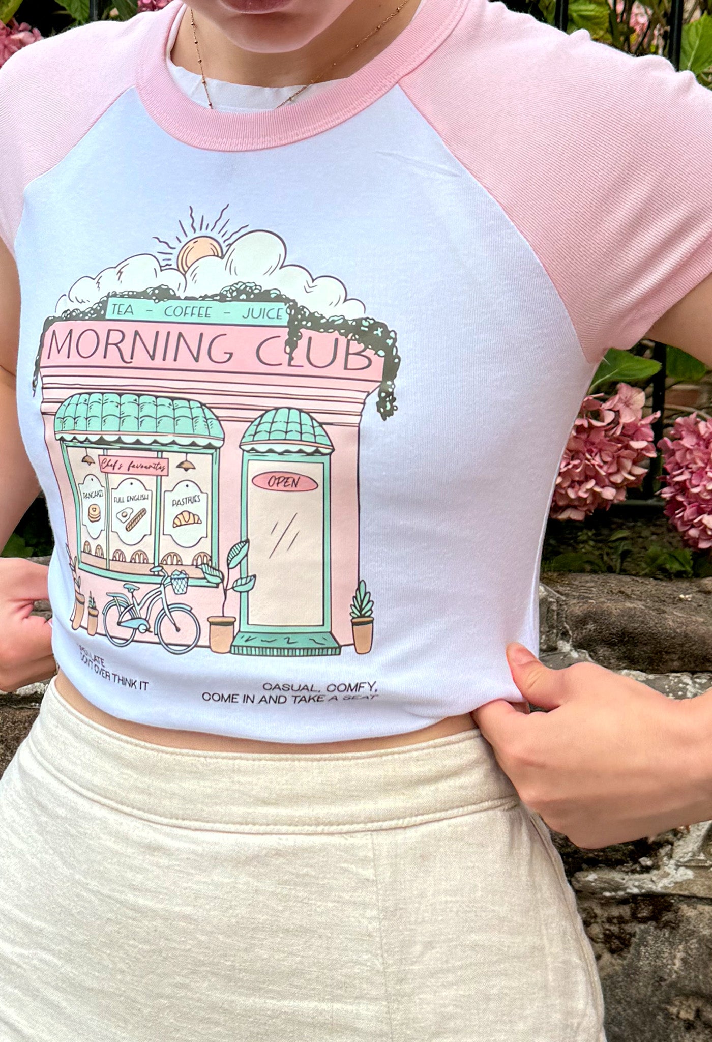 Morning Club Café Printed Micro Rib Baby Tee