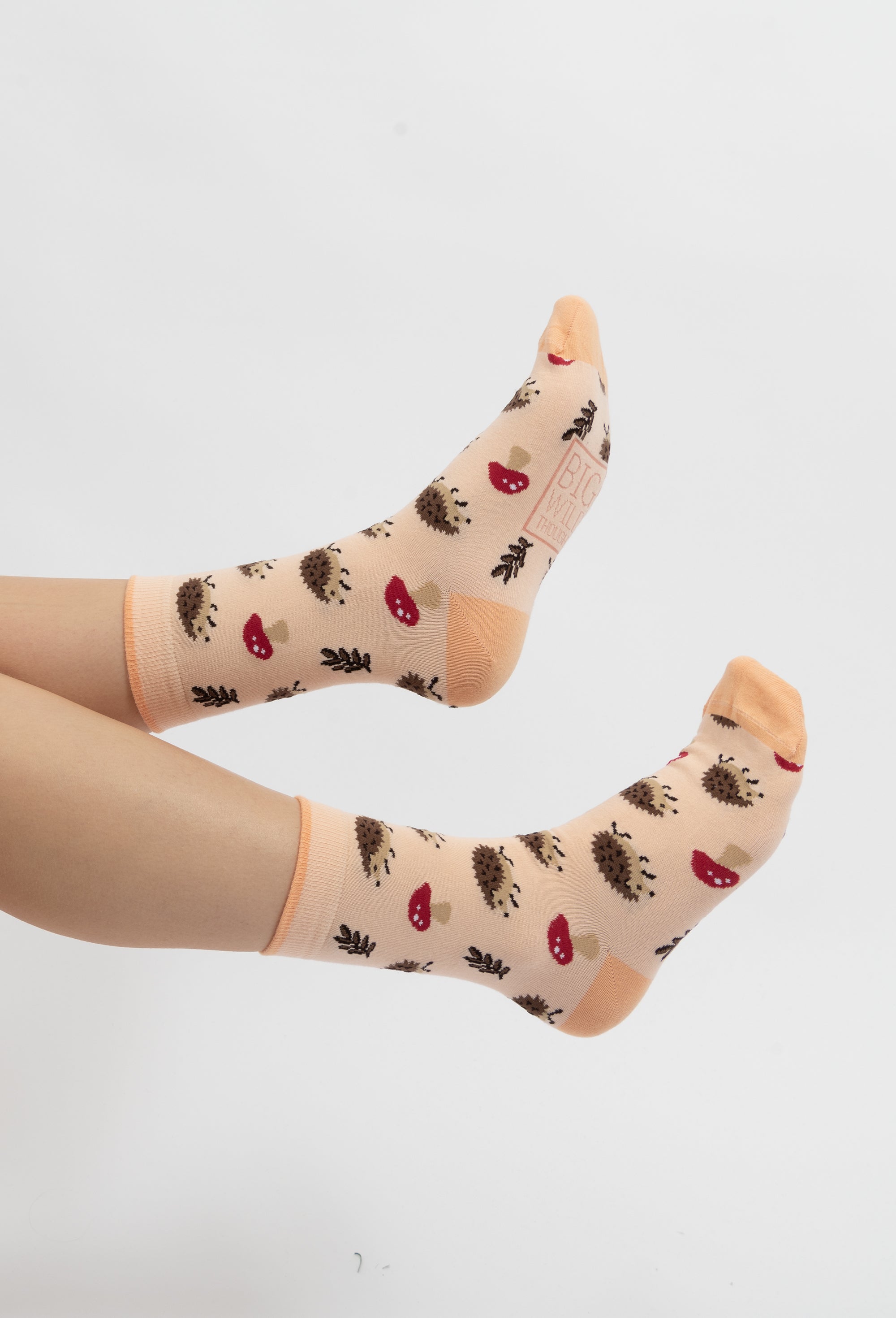 Hedgehog and Mushroom Animal Wildlife Peach Socks