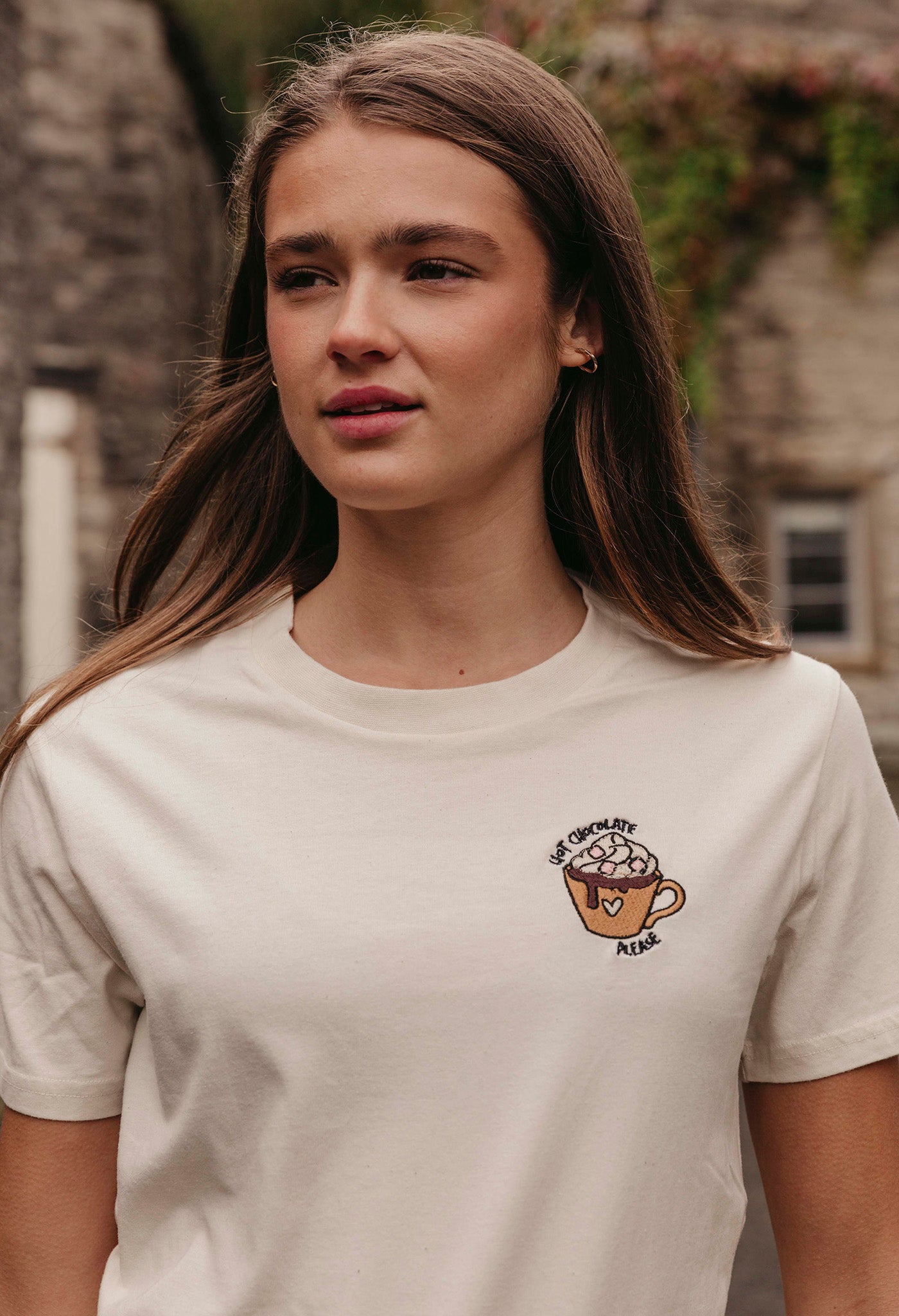 Hot Chocolate Embroidered Organic Cotton T-Shirt