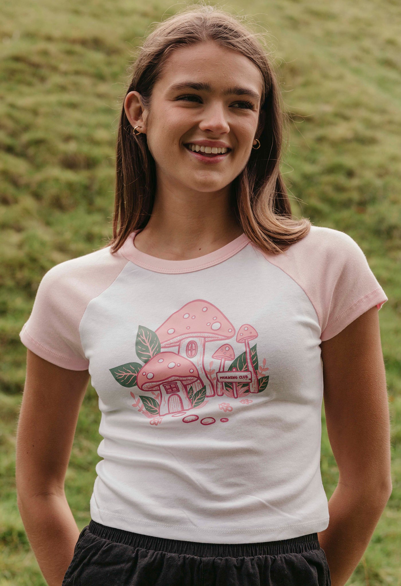 Mushroom House Printed Micro Rib Baby Tee