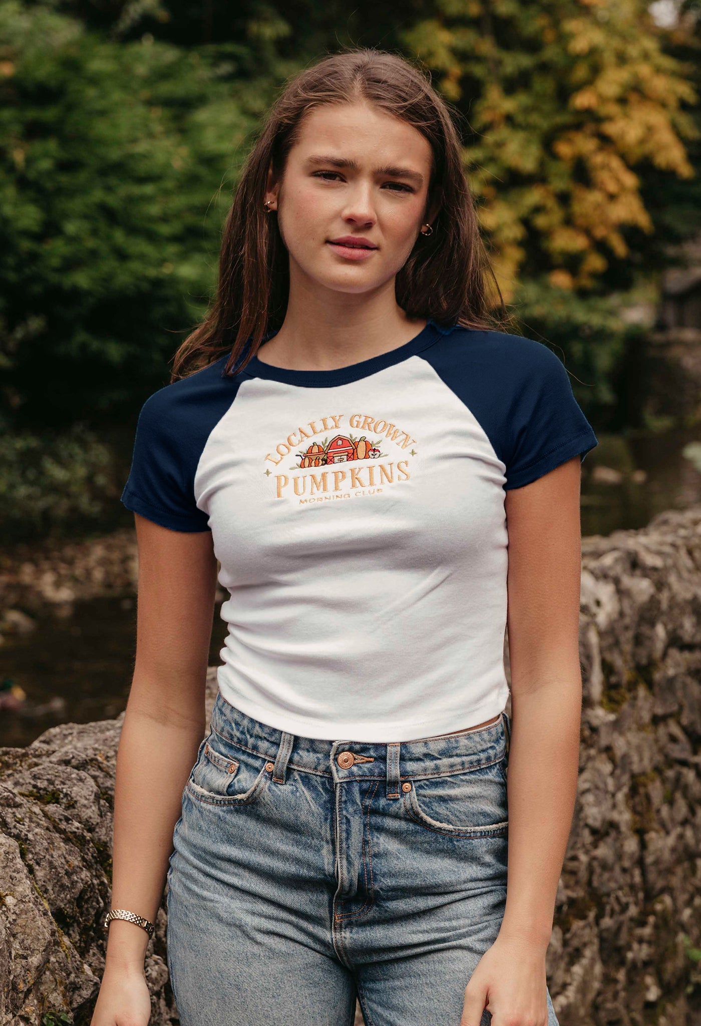 Pumpkins Embroidered Micro Rib Baby Tee