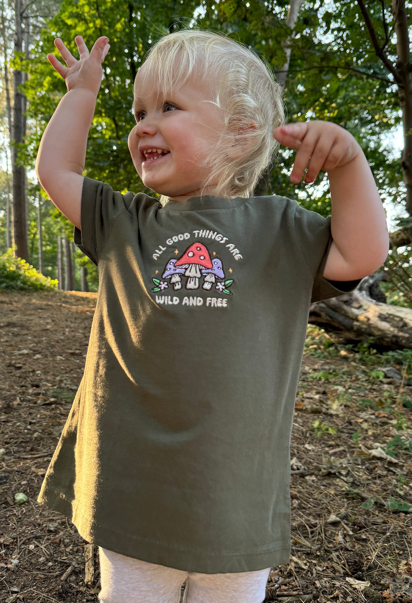 Wild Mushrooms Embroidered Organic Cotton Childrens T-Shirt