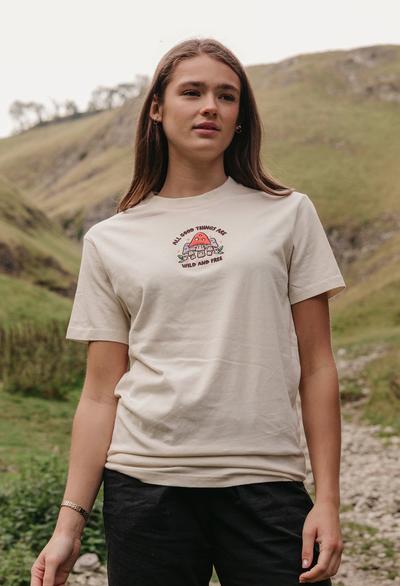 Wild Mushrooms Embroidered Organic Cotton T-Shirt